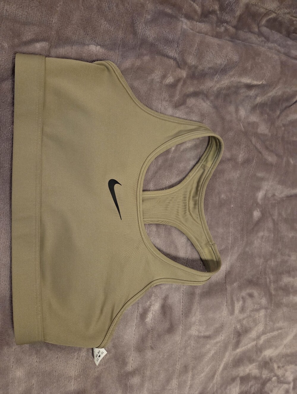Nike Olive-Tone Racerback Sports Bra with Black Swoosh